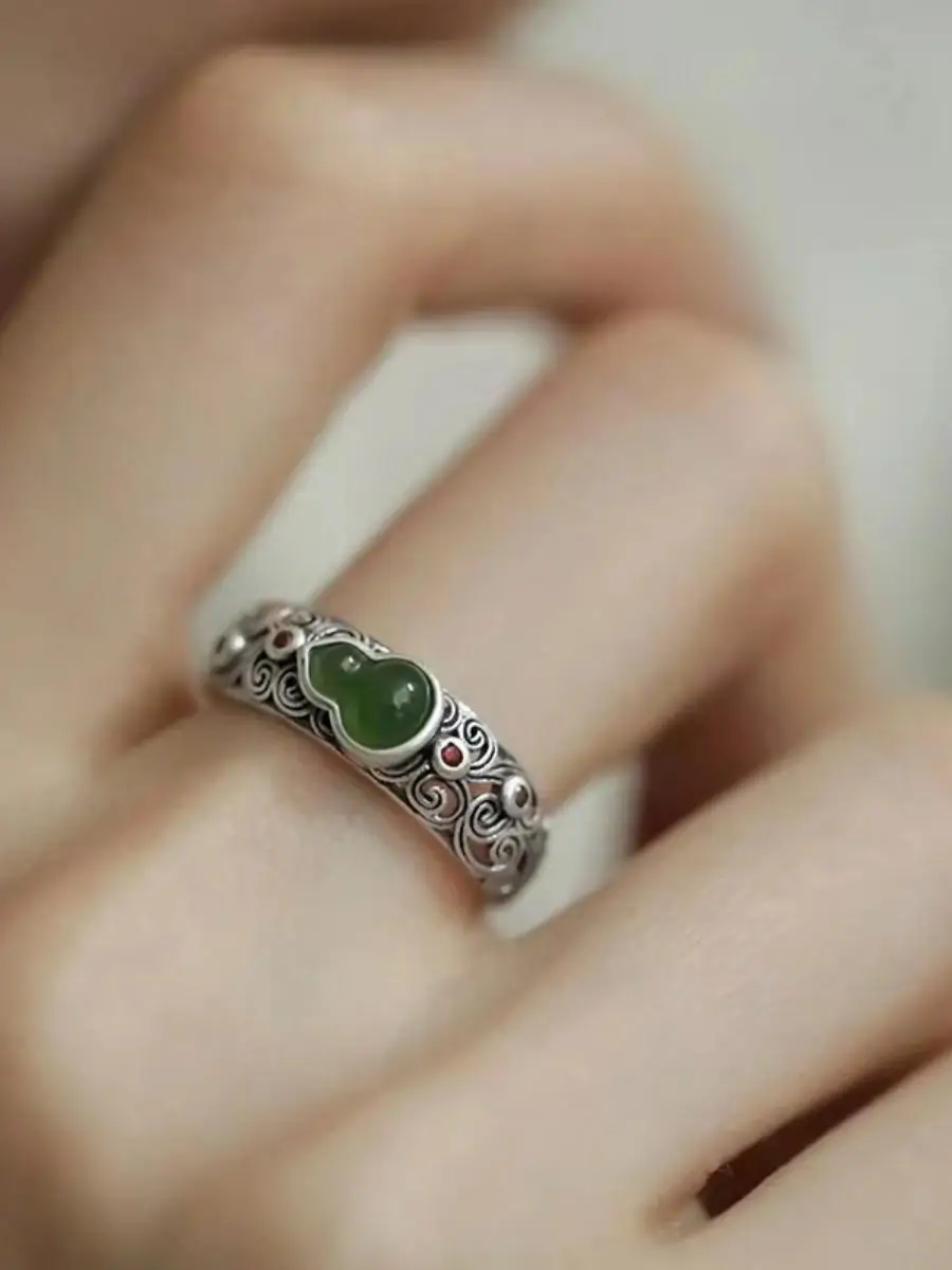 

Регулируемое открытое серебряное кольцо для женщин с камнями в форме тыквы и луи, винтажное китайское ювелирное украшение в придворном стиле