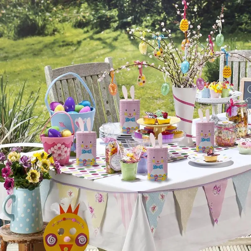 Easter Cookie Boxes Easter Bunny Candy Boxes 16cm/6.3inch Snack Containers With Lids Metal Holiday Decorative Jars For Party