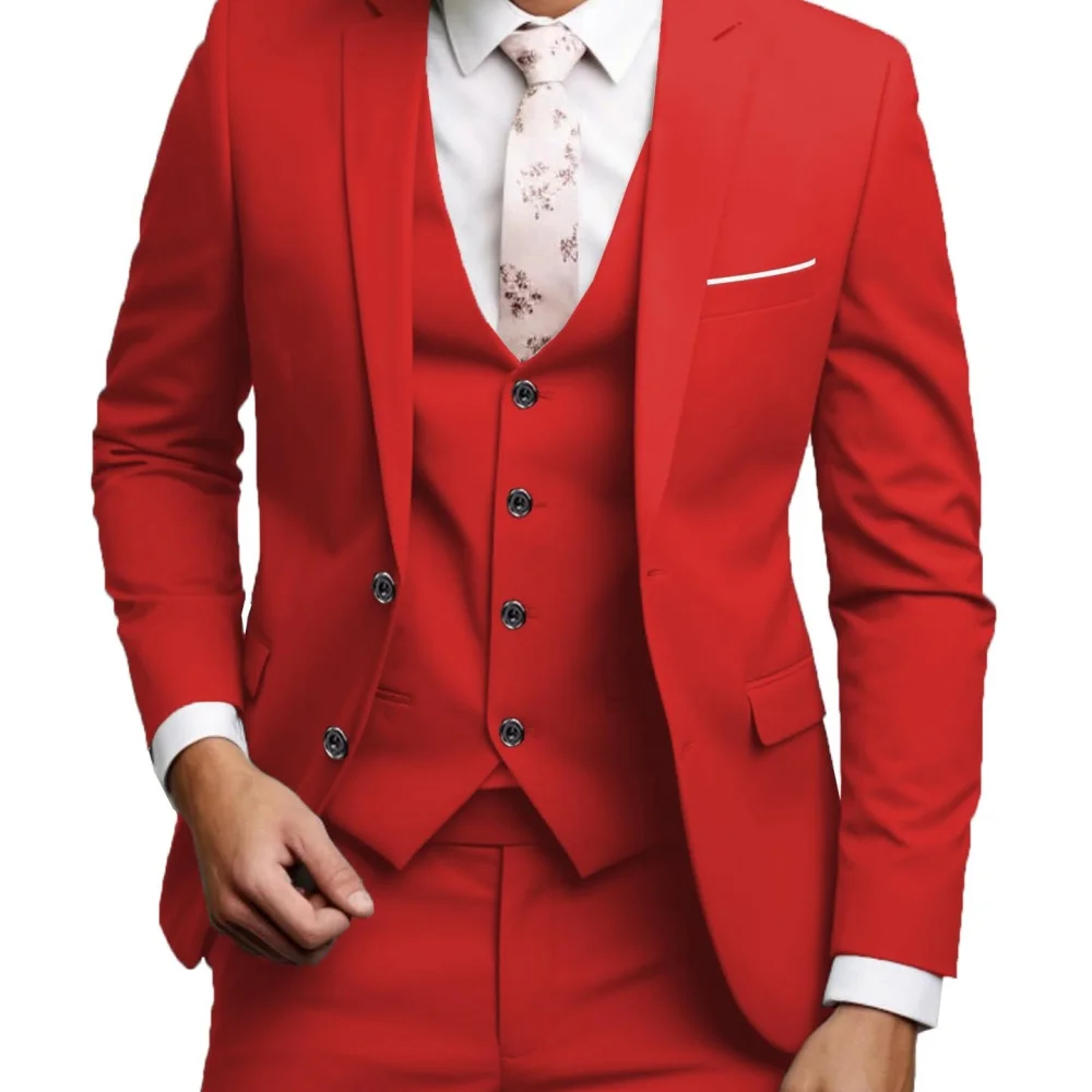 

Beige Slim Fit Men's Suit High Quality Notch Lapel 3-Piece Set Elegant Wedding Jacket And Waistcoat for Men