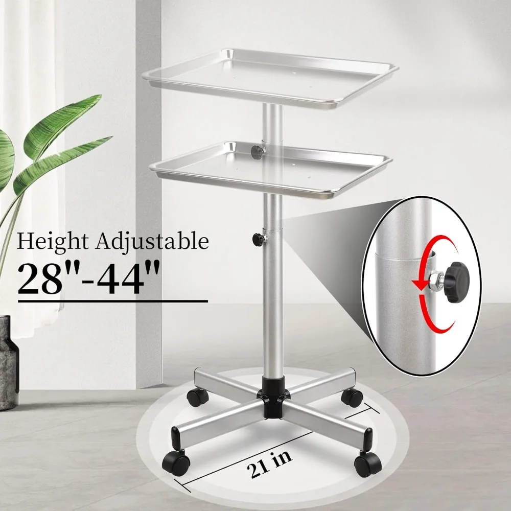 Aluminum Instrument Tattoo Trolley Tray with Wheels Adjustable Height,Height Adjustble Hair Color Storage Tray Cart