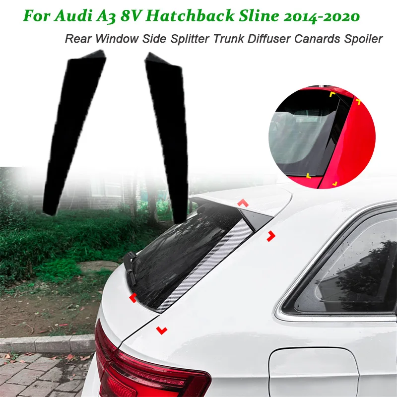 Spojlery boczne tylnego szyba samochodu ABS Canards Splitter do Audi A3 8V Hatchback Sline 2014 - 2020, czarne błyszczące ABS
