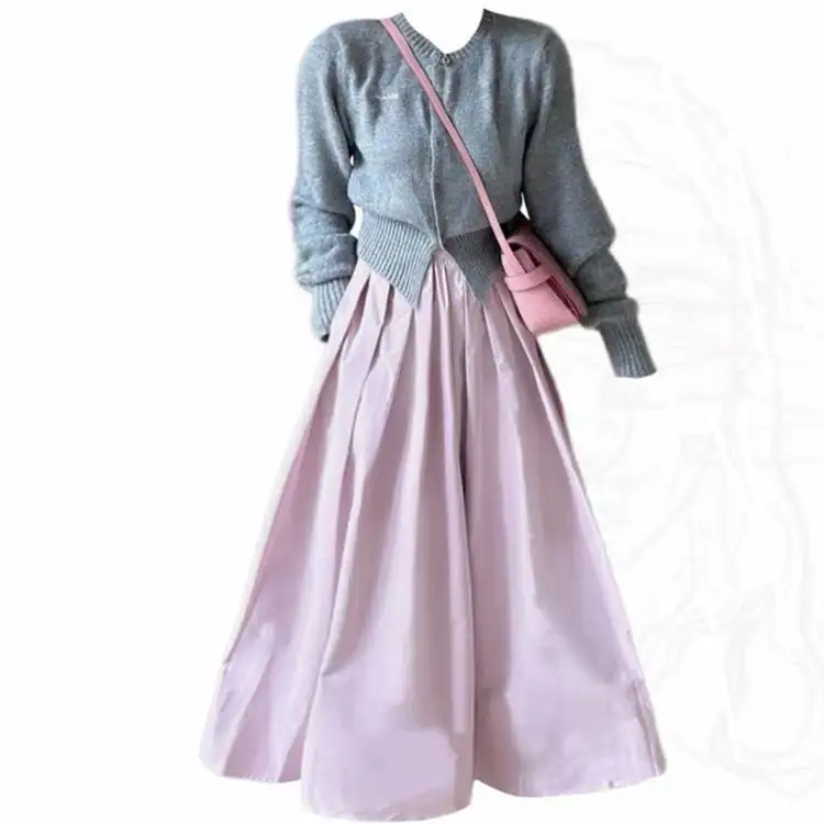 

Очень большой женский вязаный свитер 200 Pou, комплект с юбкой-кардиганом, модная осенняя коллекция, комплект с покрытием всего тела