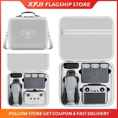 XFJI Estuche de transporte portátil para DJI Air 3/Air 3S caja de almacenamiento DJI Air3S estuche rígido accesorios para drones bolso PU bolsa a prueba de salpicaduras