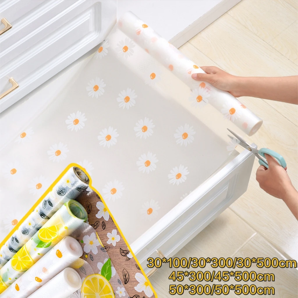 

5 м подкладка для полки с изображением ромашки, водонепроницаемая антимасляная подставка для холодильника, нескользящая подставка для шкафа, шкафа, стола, влагостойкая подставка для столовых приборов, кухонные принадлежности