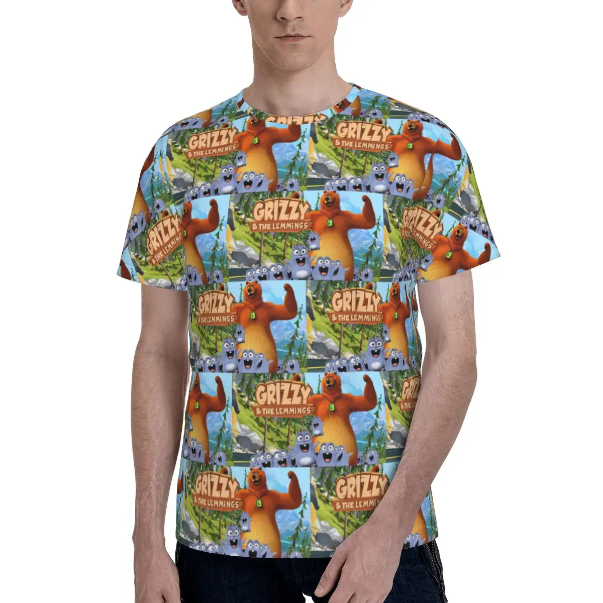 Grizzy Et Les Lemmings T-Shirt for Men Cotton T Shirts Men's Tees Short Round Neck Summer Clothes Tops