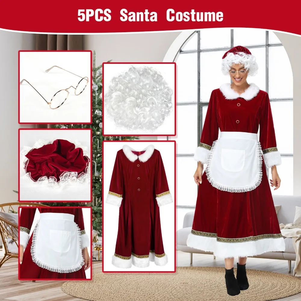 Mrs Claus Costume Adult Santa Outfit Christmas Fancy Dress