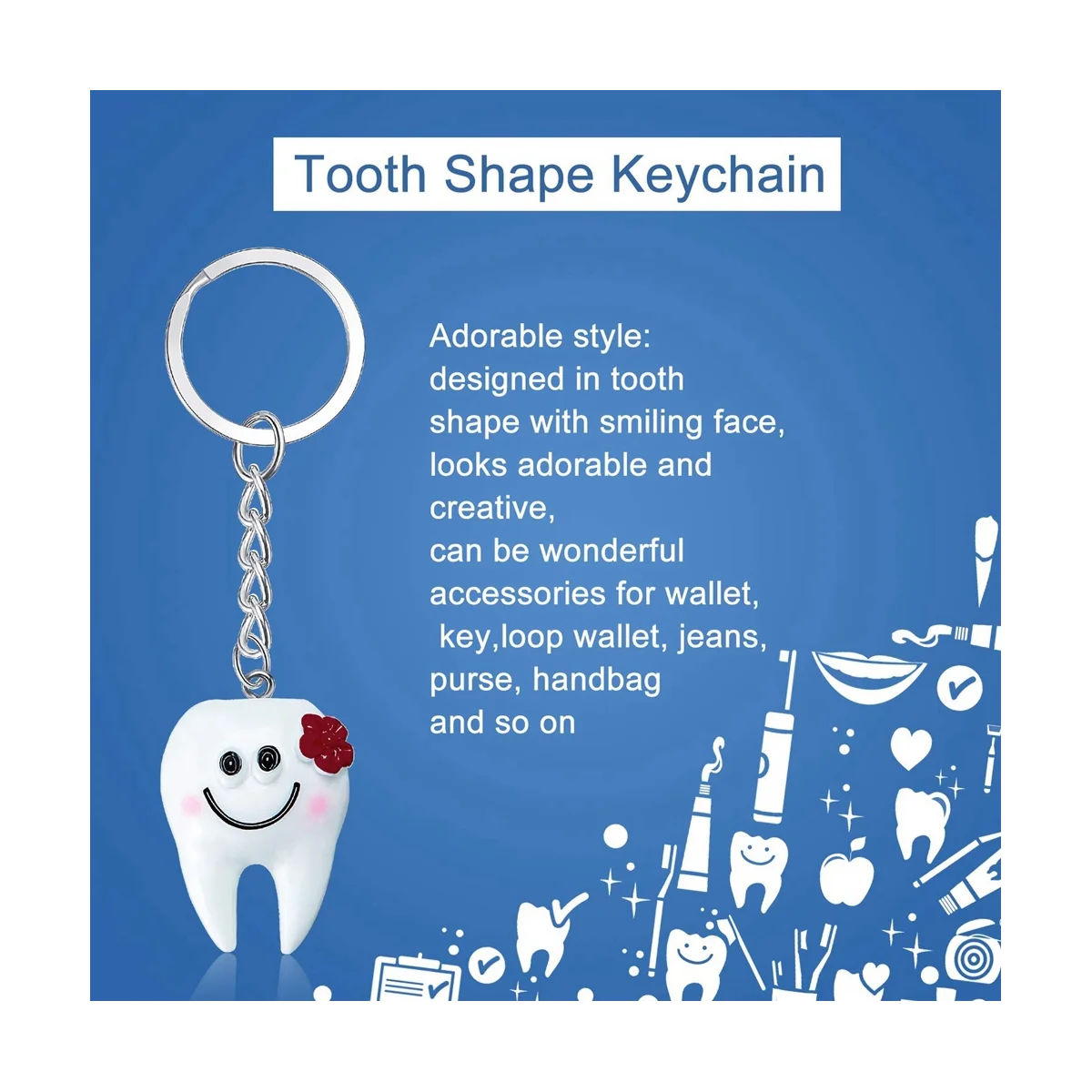 24Pcs Dental Teeth Shape Model Simulation Tooth Key Chain Fashion Cartoon Lovely Girls Gift Pendant Teeth Key Chain