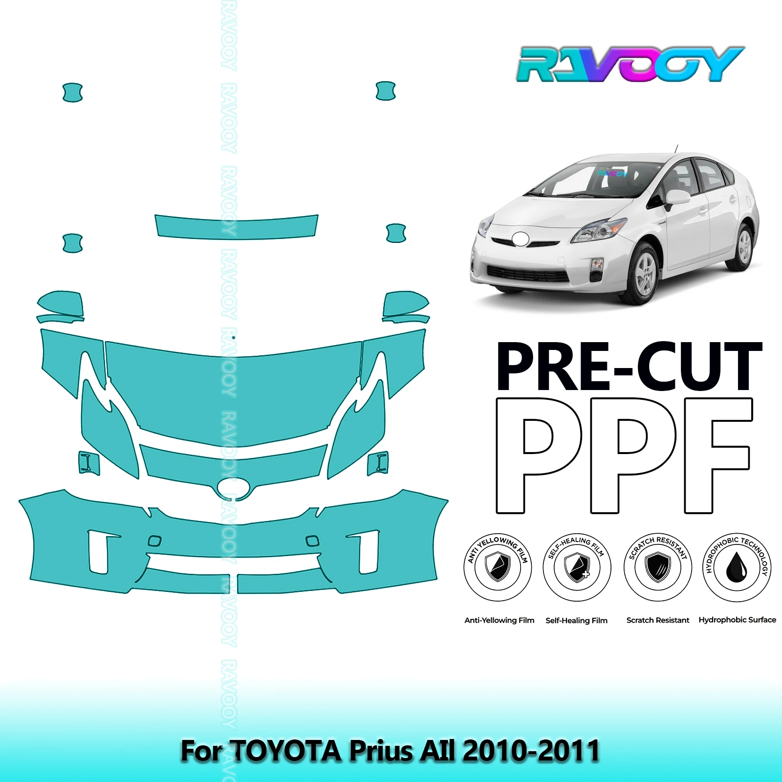 

8,5 мил предварительно вырезанная защитная пленка PPF, прозрачный бюстгальтер, передний комплект для TOYOTA Prius AIl 2010-2011