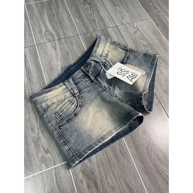 

Vintage Y2k Denim Shorts Women Sexy Blue Gothic Low Waist Shorts Female Punk Retro Summer Streetwear Short Jeans Slim Up