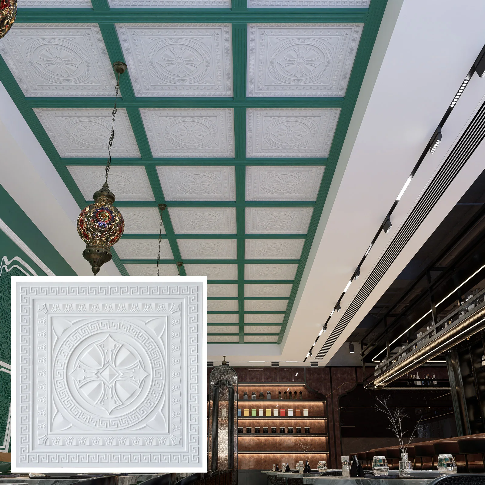 Vintage Embossed Tin Ceiling Tiles Easy to Install PVC Panels for Cafe Club PL01 White matte 10tiles/lot