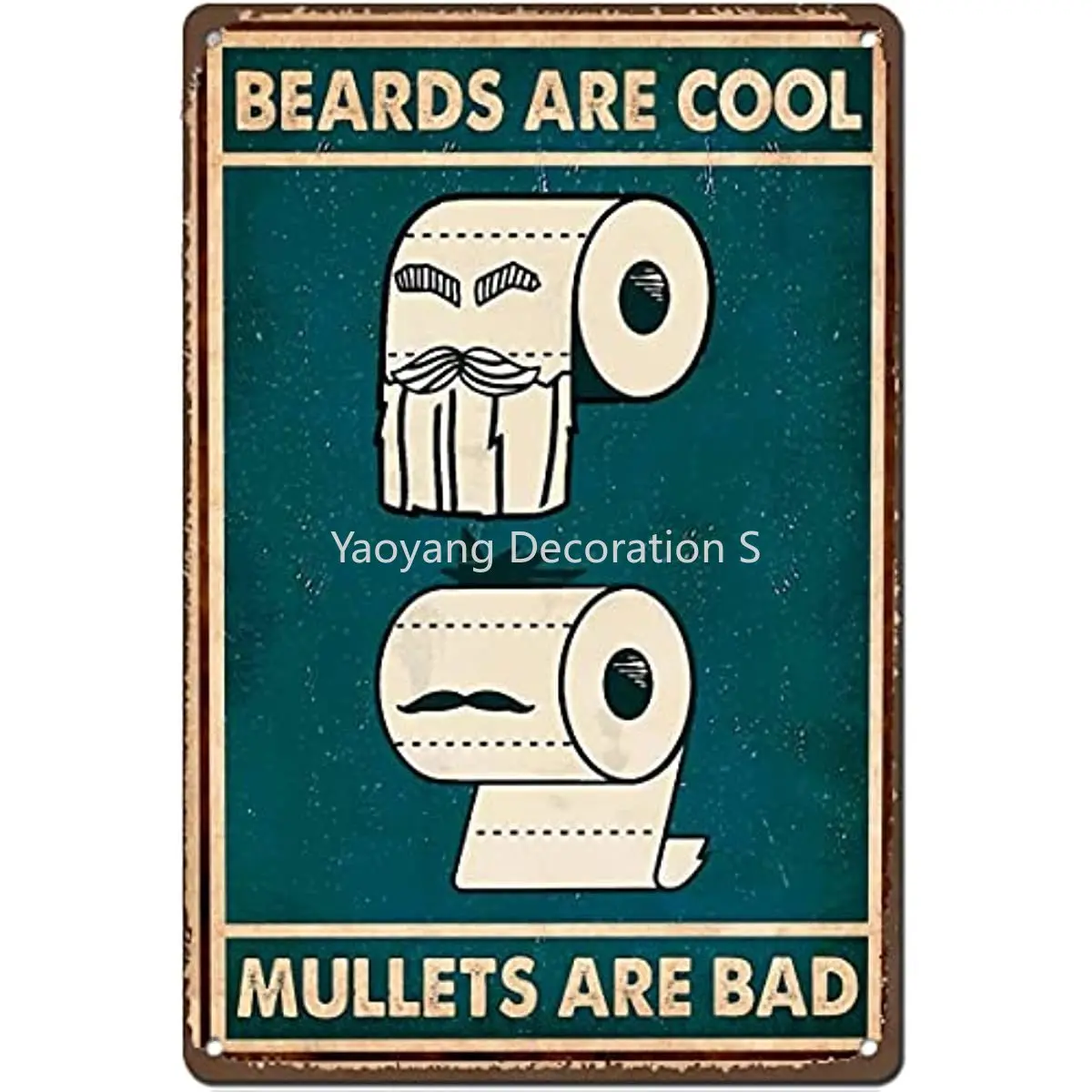 

Vintage Wall Decor Funny Bathroom Poster Beards are Cool Mullets are Bad Toilet Paper Art Prints Hairdresser Gift Metal Tin Sign