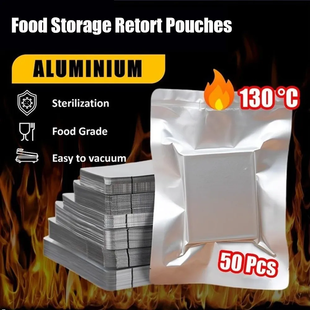 50PCS High-Temperature Food Storage Retort Pouch Vacuum Sealer Aluminum Aluminum Foil Bags Heat-Sealed Bag Nuts Storage