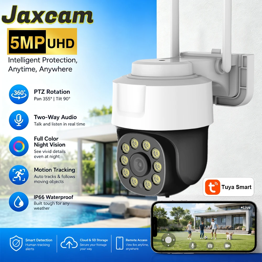 Tuya Smart 5MP HD IP PTZ Camera Outdoor Home Security Auto Tracking Human Detection Camera WIFI CCTV Surveillance Camera
