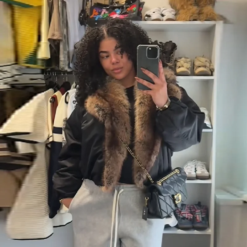 

Women's elegant Faux Fur Cotton Collar Coat Chic Trend Long Sleeves Warm Loose Jacket 2025 New Winter Commuting Daily Outerwear