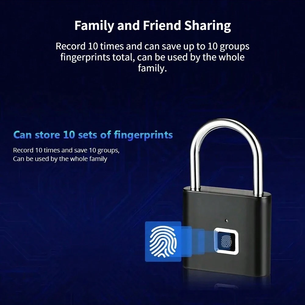 Serrure de porte intelligente sans clé, chargement USB, empreinte digitale, cadenas étanche, déverrouillage de 0,2 récepteur, cadenas antivol