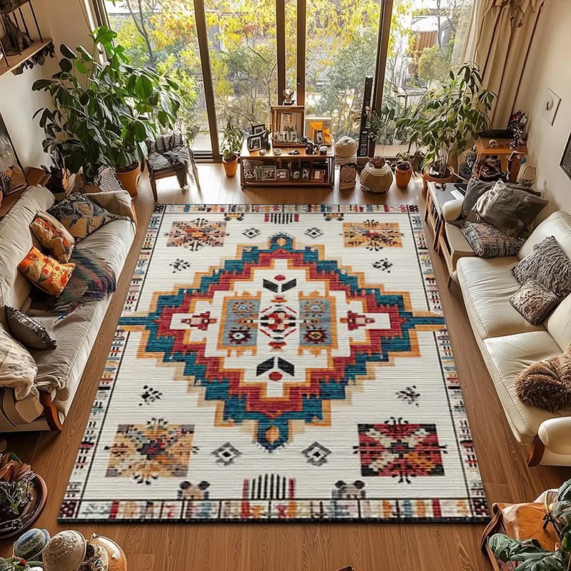 

RAKKS Vintage Bohemian Moroccan Style Non-slip Entry Small Floor Mat Living Room Dining Room Study Sofa Bedside Velvet Carpet