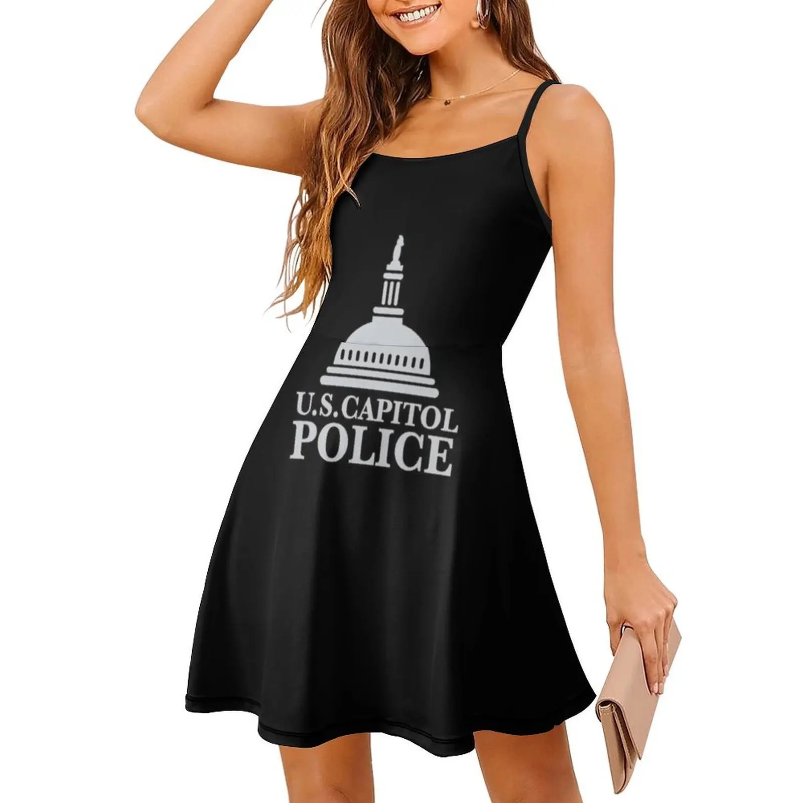 فستان عطلة مثير باللون الرمادي الفاتح لشرطة كابيتول الأمريكية للنساء لحفلات الشاطئ وأعياد الميلاد فستان قصير Artdissent United States Capitol #3