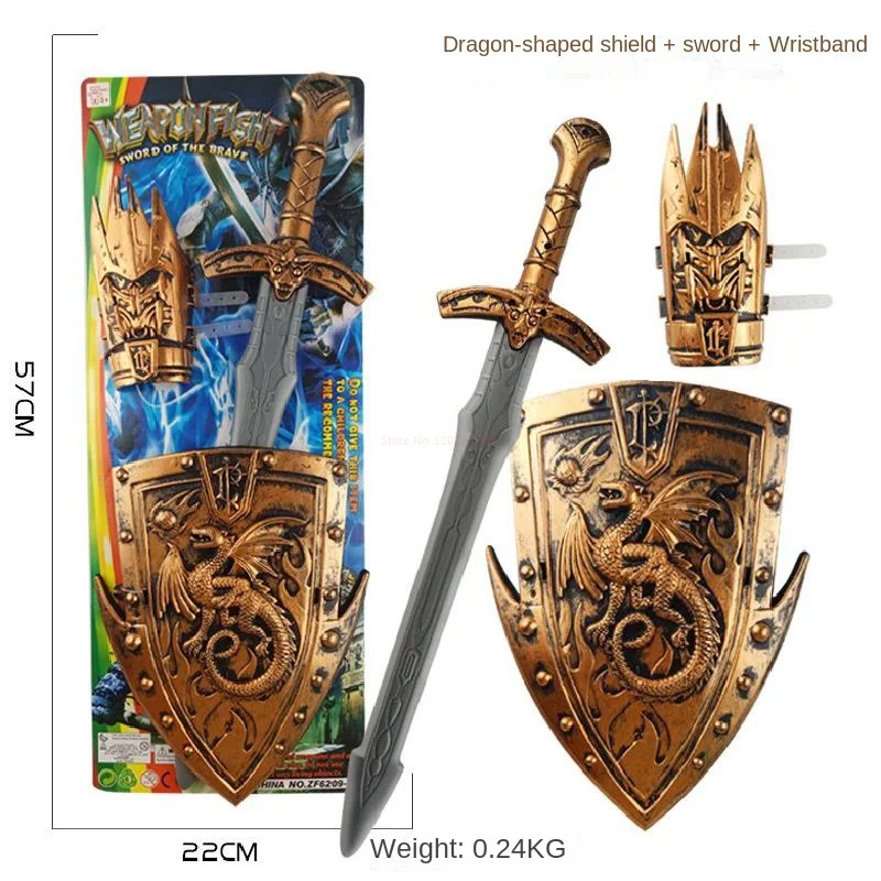 Children Toy Weapon Shield Sword Hand Stage Performance Ancient Costume Acting Props Cosplay Accessories Plastic Safety Toy Gift