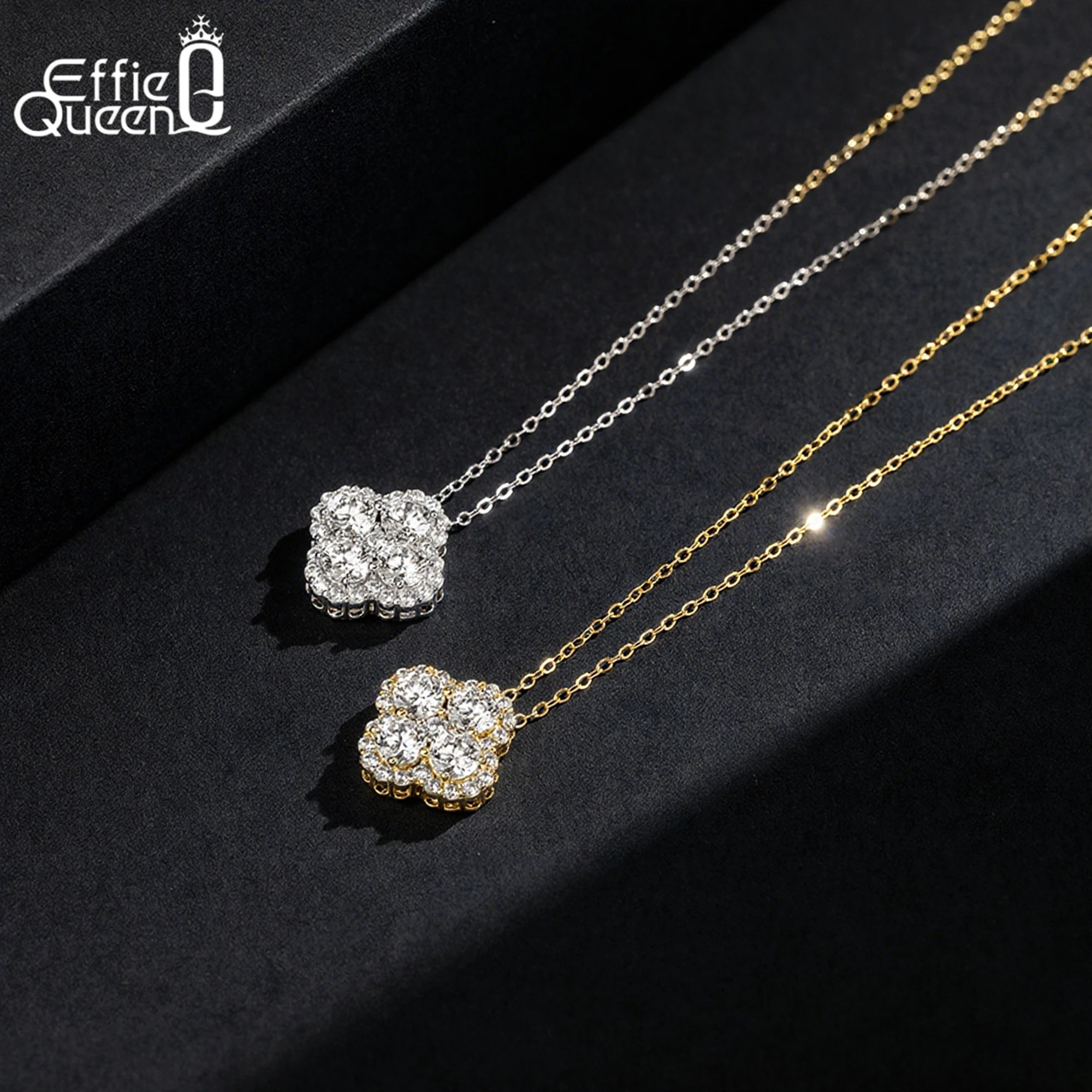 

EFFIE QUEEN Модное ожерелье 2025 года, 14-каратное золото, шикарное ожерелье из стерлингового серебра 925 пробы с четырьмя листами клевера и круглым цирконием LZN28