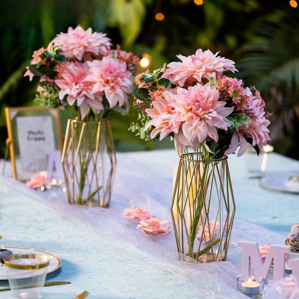 حامل شموع عمود ذهبي عالي الجودة، 8 قطع حامل شموع إعصار زجاجي مع حامل رفوف معدني هندسي لحفلات الزفاف - تخفيضات كبيرة #3