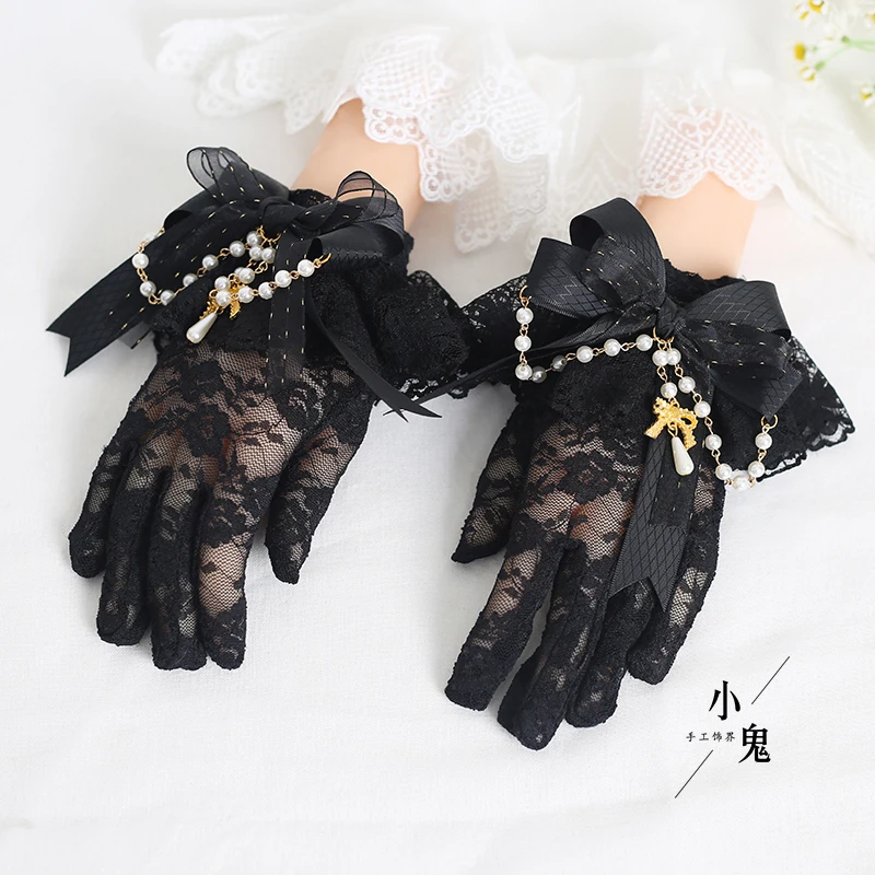 Fashion Women White Gloves for Bride Bow Lace Chiffon Gloves Sunscreen Driving Gloves Marriage Party Accessories