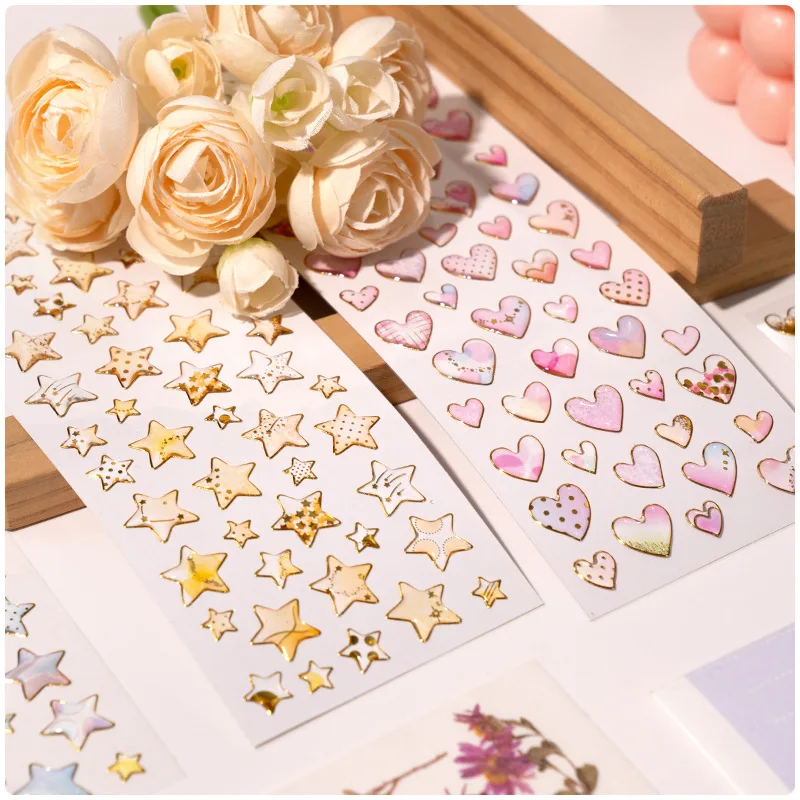 Korean INS Crystal Epoxy Stickers Star Heart Gold Foil DIY Decorative Sticker for Student Diary Journal Scrapbooking Album Craft