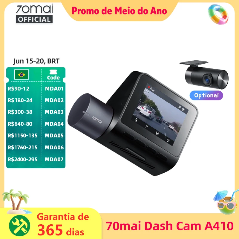 Nova câmera de painel 70mai a410 1440p 2.5k imagem f1.55 canal duplo suportado gps visão noturna 24h estacionamento versão atualizada. de 70mai A400