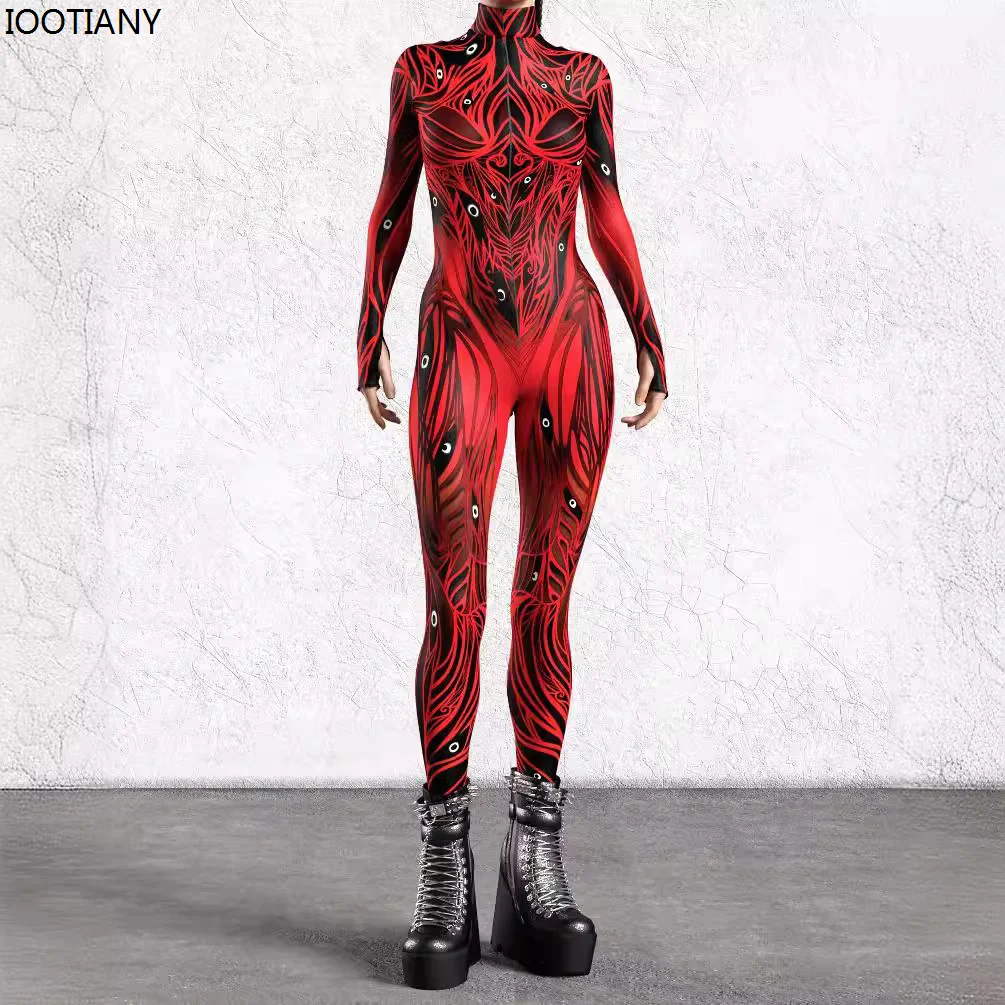 New Adult Art Irregular Line Jumpsuit Halloween Muscle Cosplay Zentai Suit Carnival Party Punk Sexy Bodysuit Aerial Yoga Catsuit