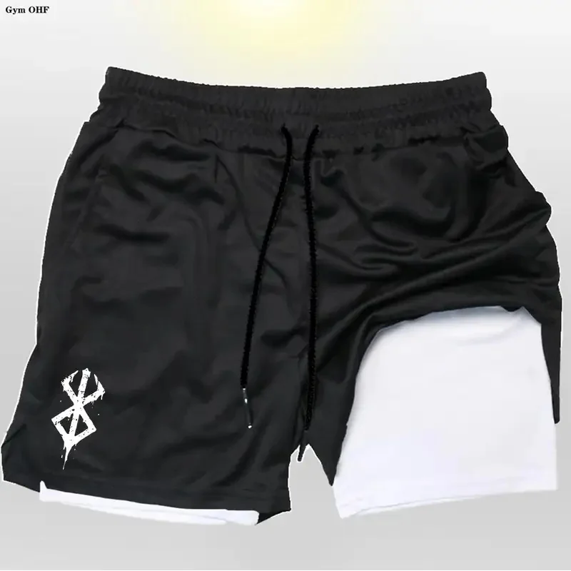 Anime Berserk 2-in-1 Breathable Stretch Men's Gym Shorts High Performance Double Layer Quick Drying Tight Men's Sports Leisure