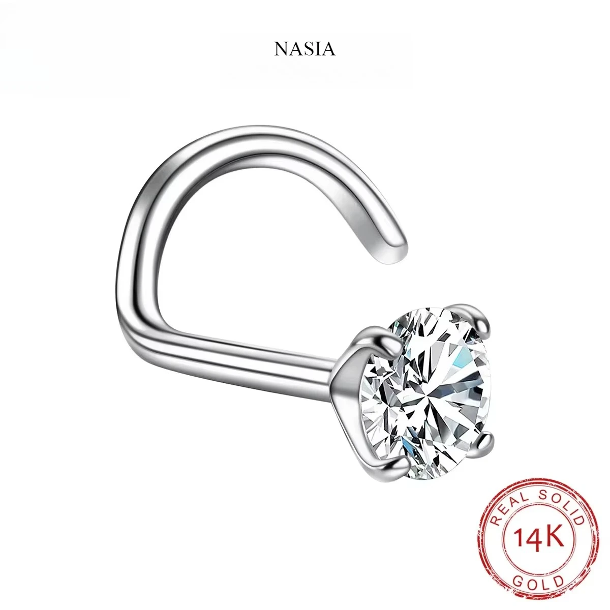 NASIASolid 14K Gold 20/18G Nose Ring 3mm Moissanite Diamonds Pierce Body Jewelry Wholesale Certificate Jewelry Making 2026