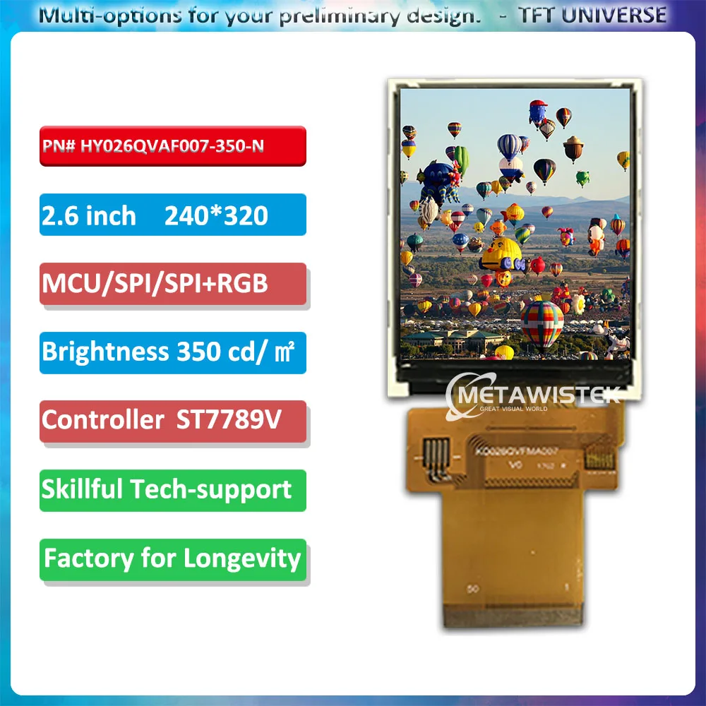 240x320 2.6inch LCD display device MCU/SPI/RGB IPS viewing angle with ST7789 controller protrait panel