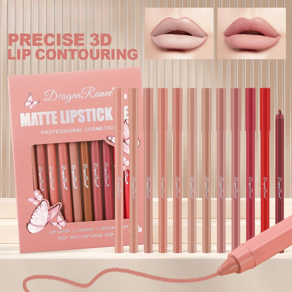 12色マットリップライナーセット ベルベット仕上げ 長持ち 防水ペンシル プロ仕様リップ輪郭キット フルコレクション