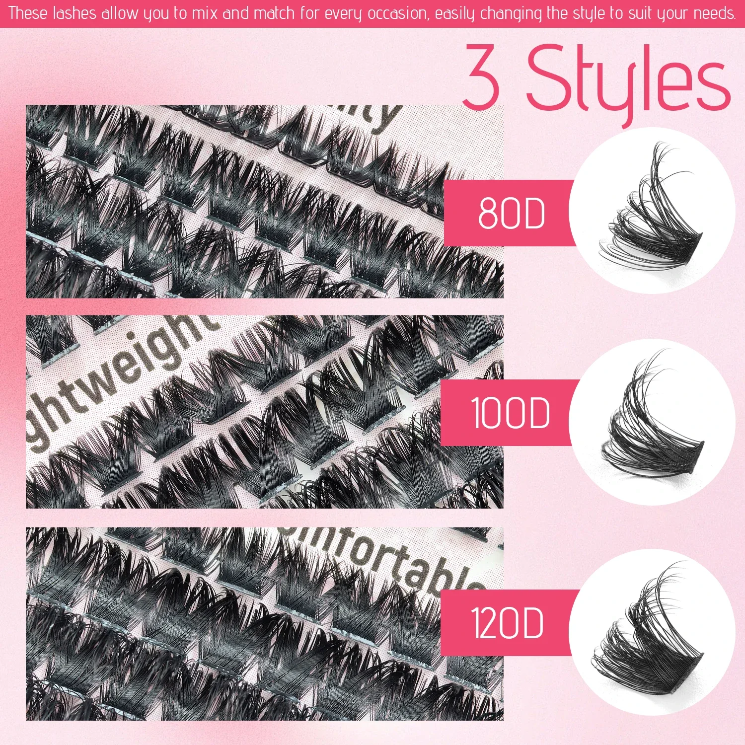 265 fans Cluster Lashes  Mixed Tray Individual Lashes Volume Eye Lashes Soft Natural Lashes Mink Lash Cluster False Eyelashes