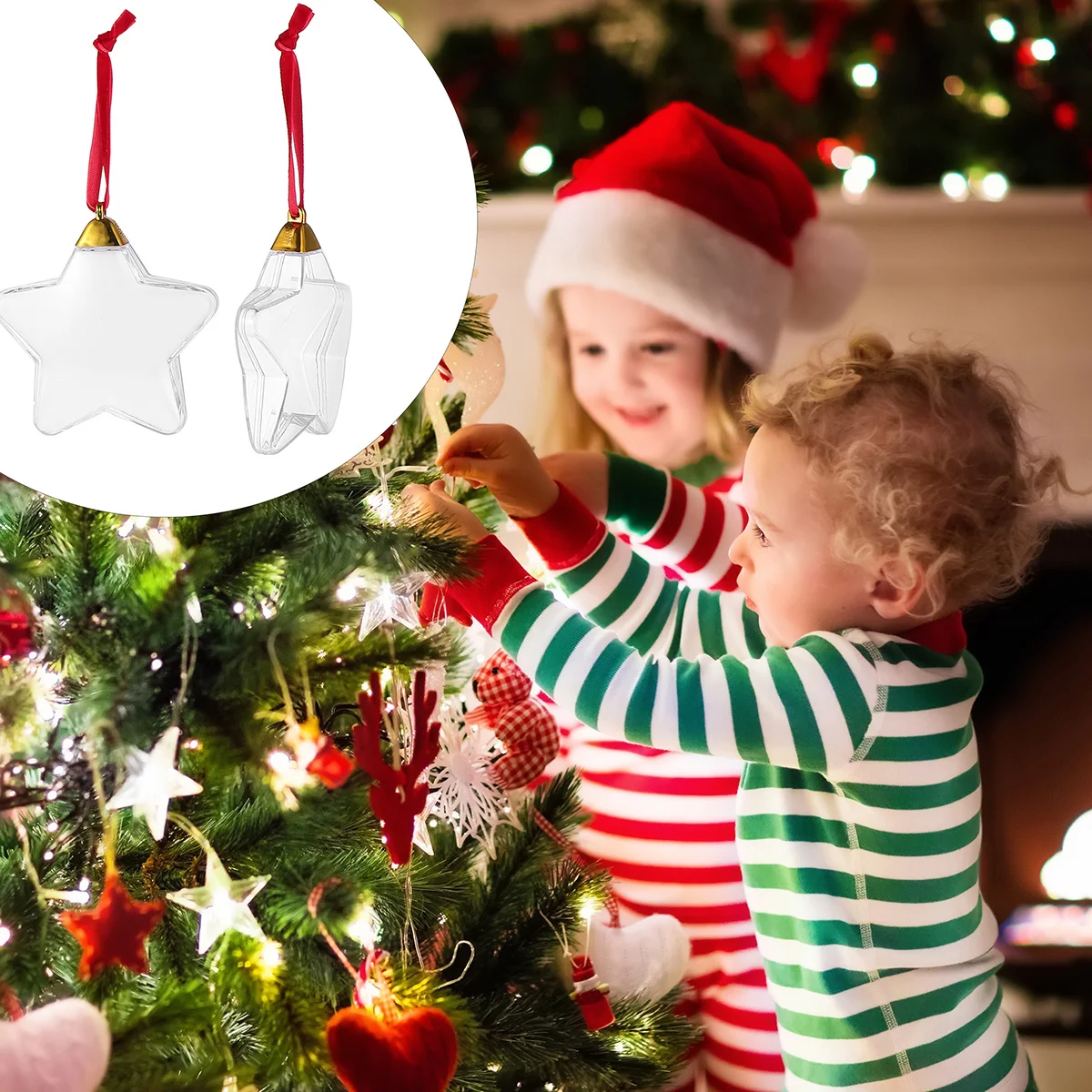 

6Pcs Christmas Photo Pendant Ornaments Star Shaped DIY Christmas Decor Xmas Tree Hanging Decorations Holiday Party Supplies