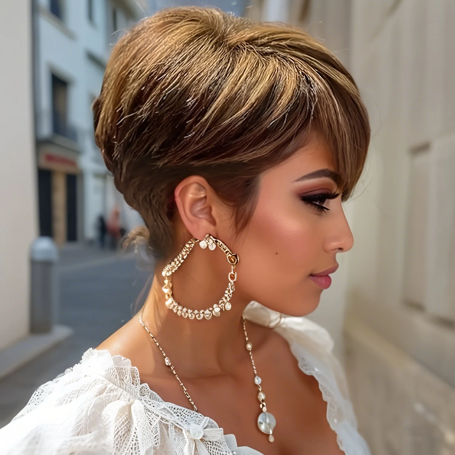 

Шикарный парик с стрижкой пикси P427 Разноцветные коричневые бразильские человеческие волосы Remy для женщин для женщин 180% Плотность машинного производства Парик