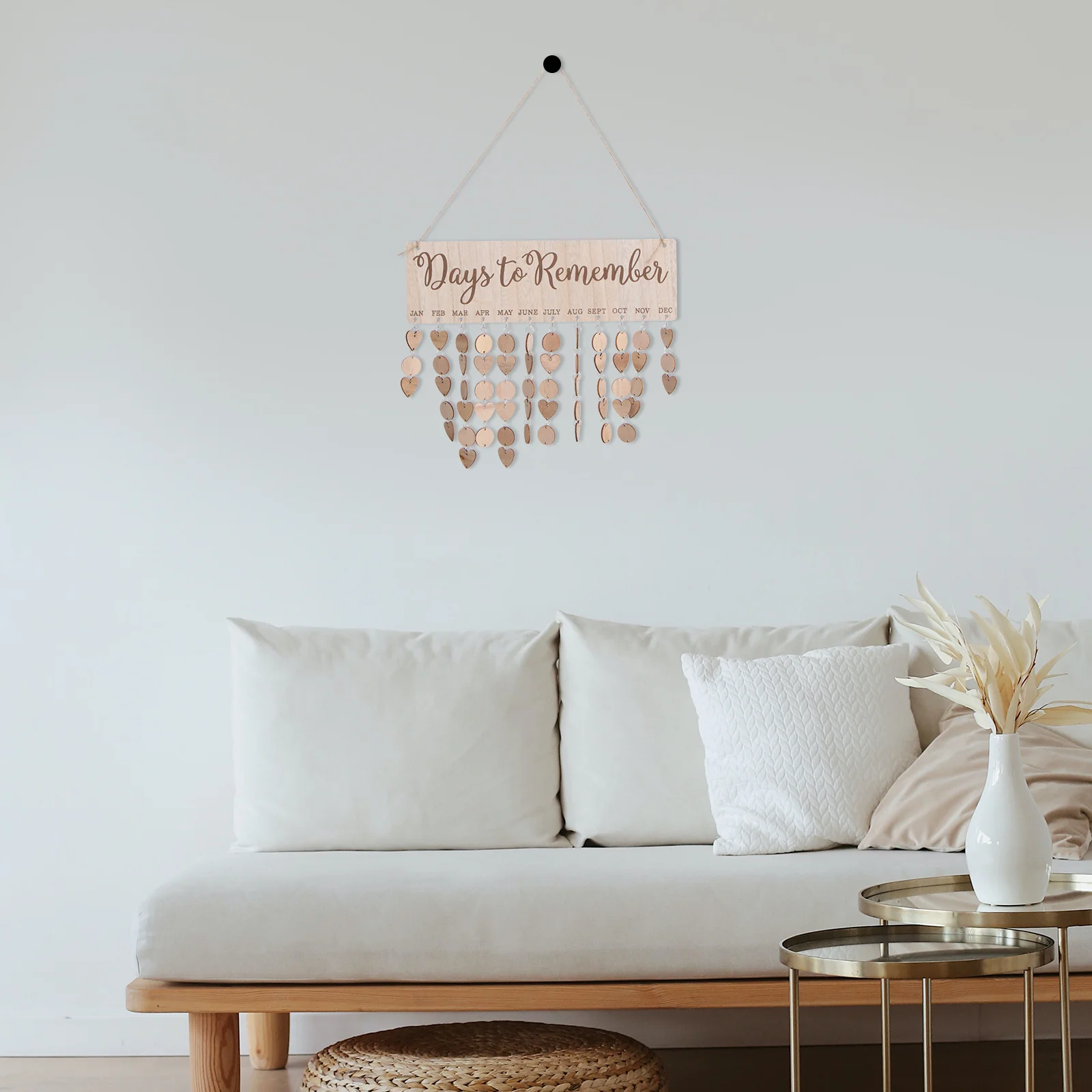 

Hanging Wooden Calendar Board with 100 Pieces DIY Cards Birthday Planner Decoration for Bedroom Office Anniversary Gift