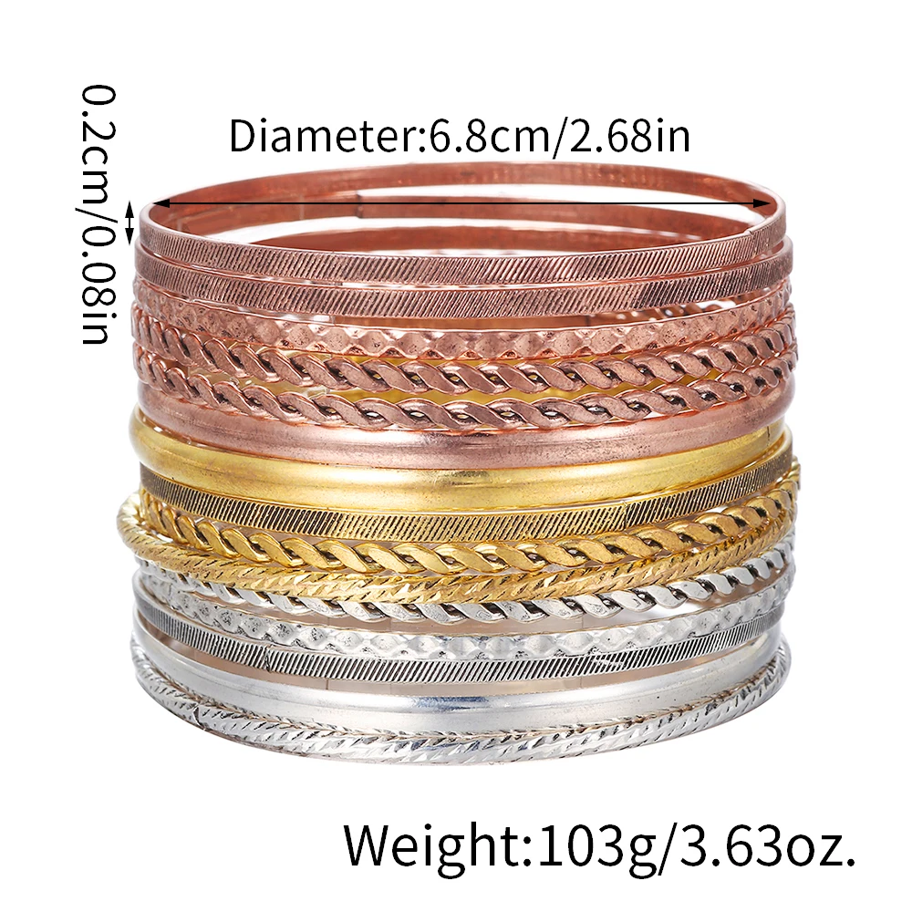 16pcs Fashion Etched Dimpled Circle Mixed Gold Silver Rose Gold Color Bangles Bracelets Sets For Women Men Lovers Jewelry Gifts