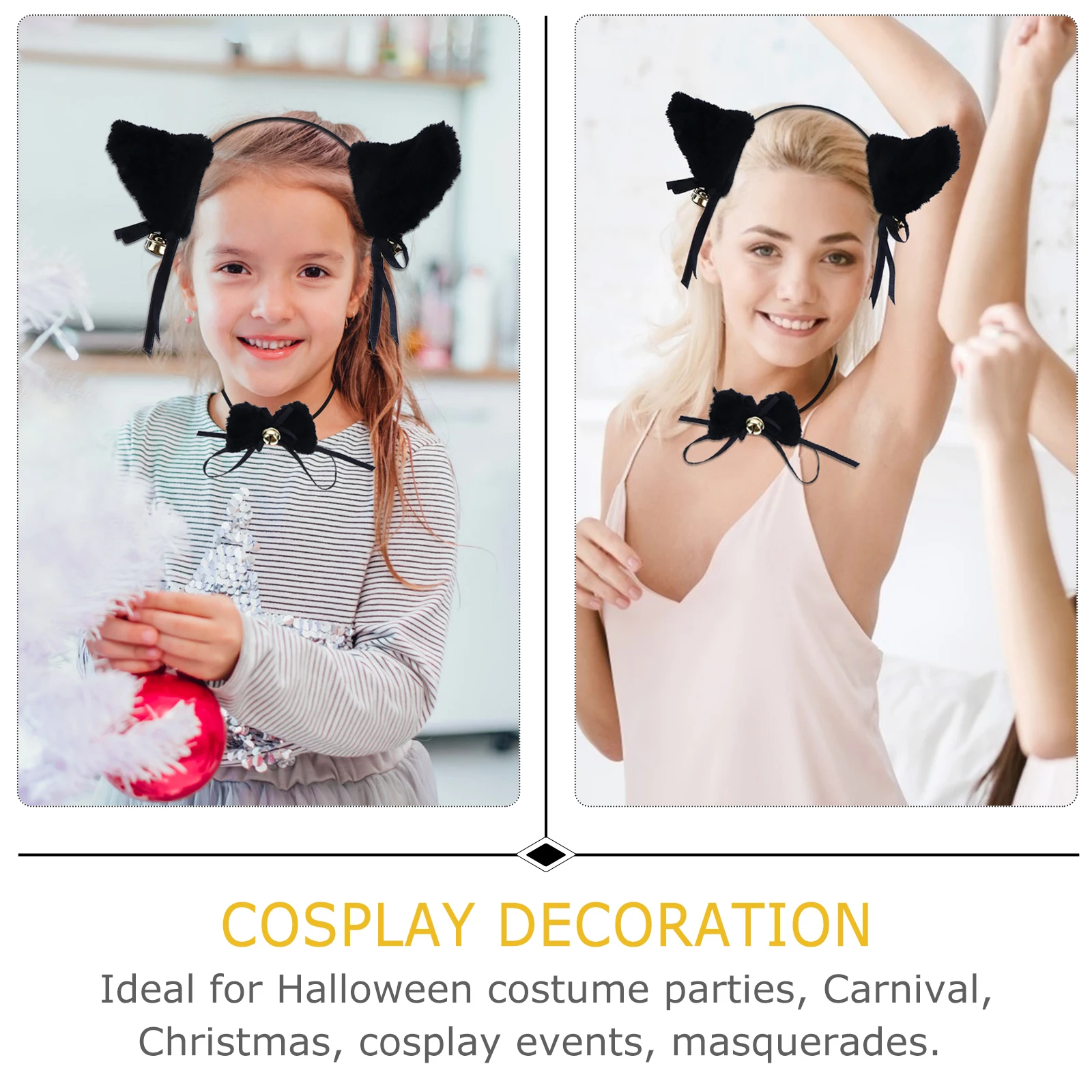

1 set Headband Bow Tie Set Animal Costume 3D Cosplay Outfit Fabric Tails Party Fancy Dress Cat Ears Suit For Halloween Carnival