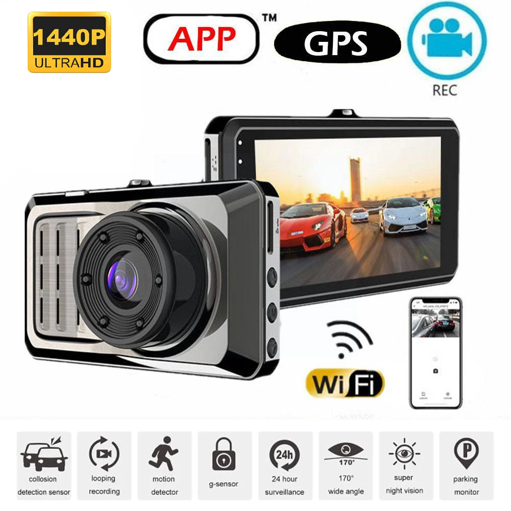

Car DVR WiFi GPS Dash Cam 2K 1440P Drive Video Recorder Vehicle Car Camera Black Box Registrator Auto Dashcam Car Accessories