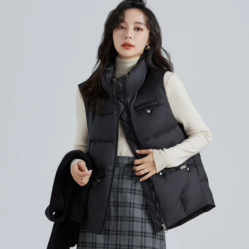 Chaleco de mujer a la moda con cuello levantado, novedad de Otoño Invierno 2021, chaleco cálido de ocio para mujer, chaqueta de plumón de Color sólido para mujer H452