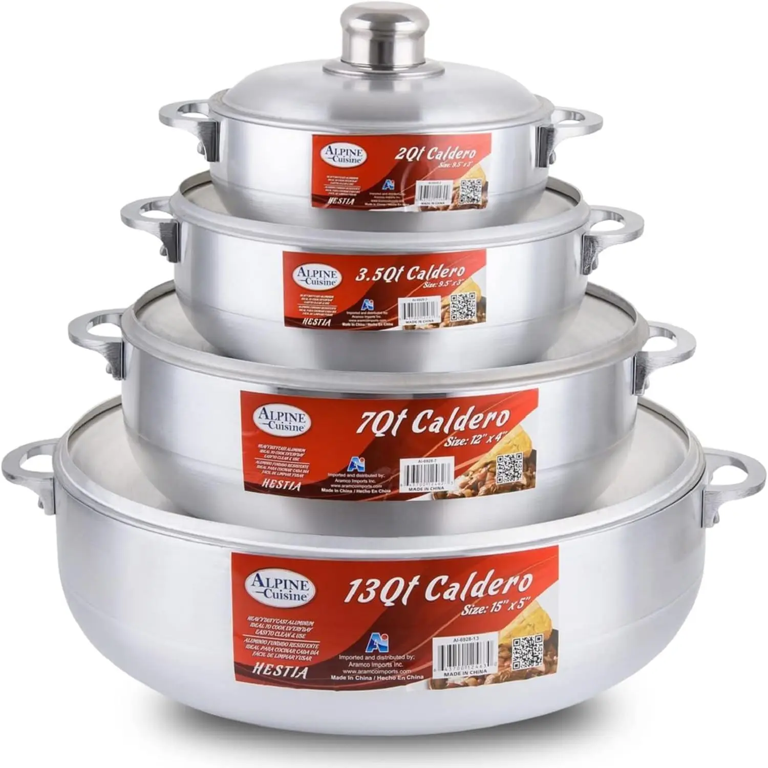 

8-Piece Nonstick Aluminum Caldero Cookware Set with Lids | Includes 2 Qt, 3.5 Qt, 7 Qt, 13 Qt Pots | Ideal for Stews,Soups,&Rice