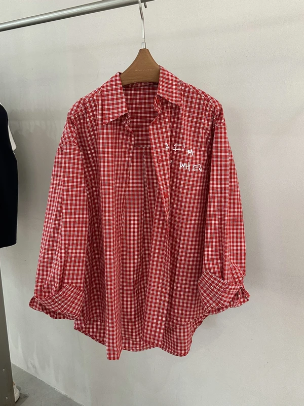 

Женская рубашка с длинным рукавом в корейском стиле, свободного кроя, с эффектом похудения, в клетку, с графическим принтом и надписями, весенне-летняя, модная, повседневная, женский топ