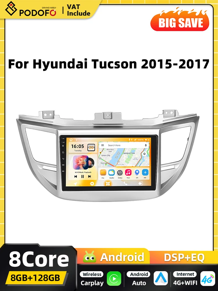 Podofo Qualcomm 8Core CarPlay Android Auto Auto Intelligente Systemen Voor Hyundai Tucson 2015-2017 GPS DSP FM RDS 2din Autoradio - afbeelding 2