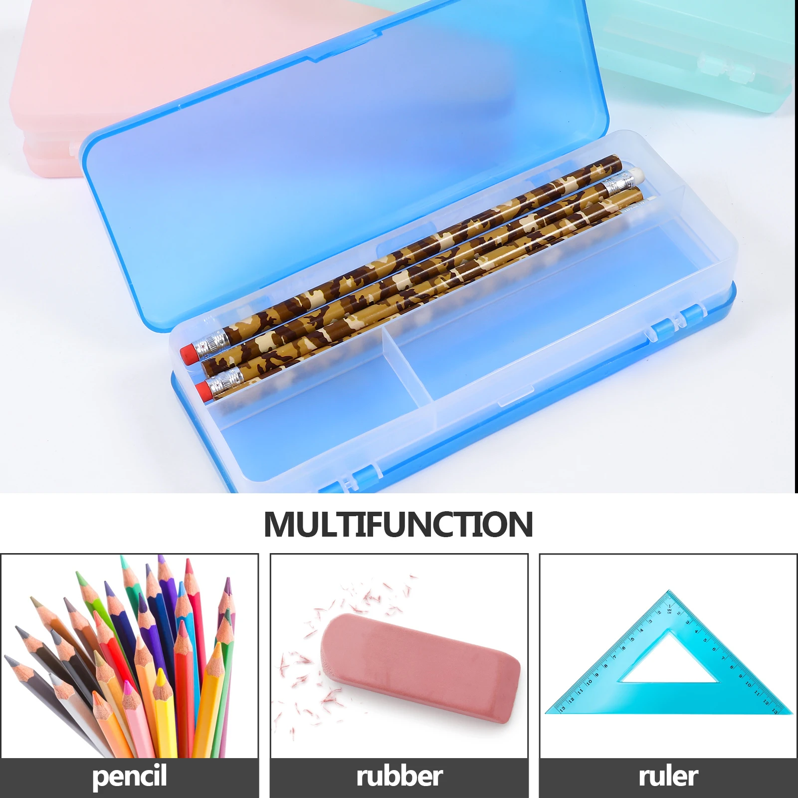 

3 Pcs Double Sided Plastic Pencil Case Large Capacity Stationery Storage Box for Students Kids School Supplies
