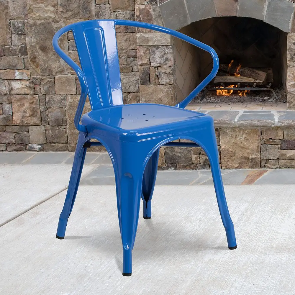 

4 Pack Blue Metal IndoorOutdoor Chair with Arms Restaurant Chair Bistro Chair