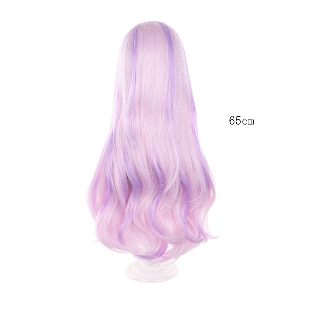 Pink Purple Gradient Long Wavy Cosplay Wig Heat Resistant Synthetic Hair for Anime Party Halloween Unisex Style