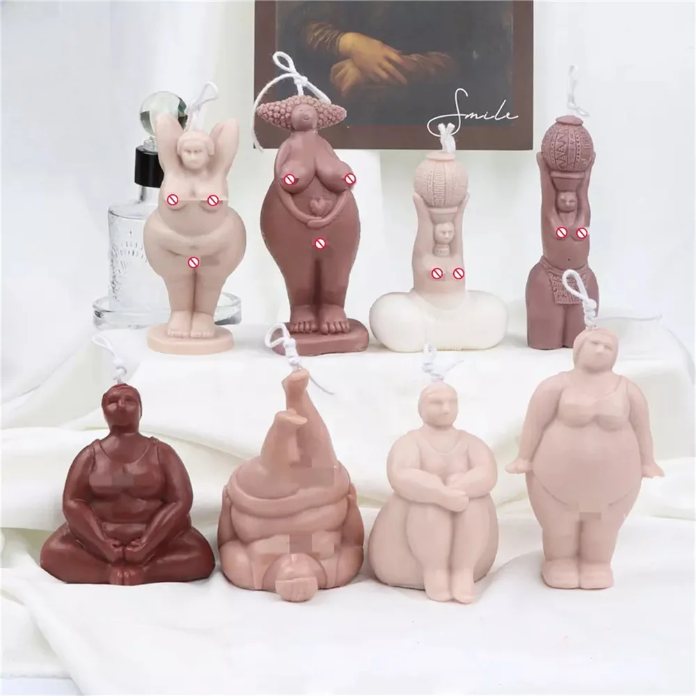 Statuary Decor Yoga Pose DIY Candle Moulds Plump Africa Woman Body Resin Casting Silicone Molds Busty Female Torso Plaster Maker