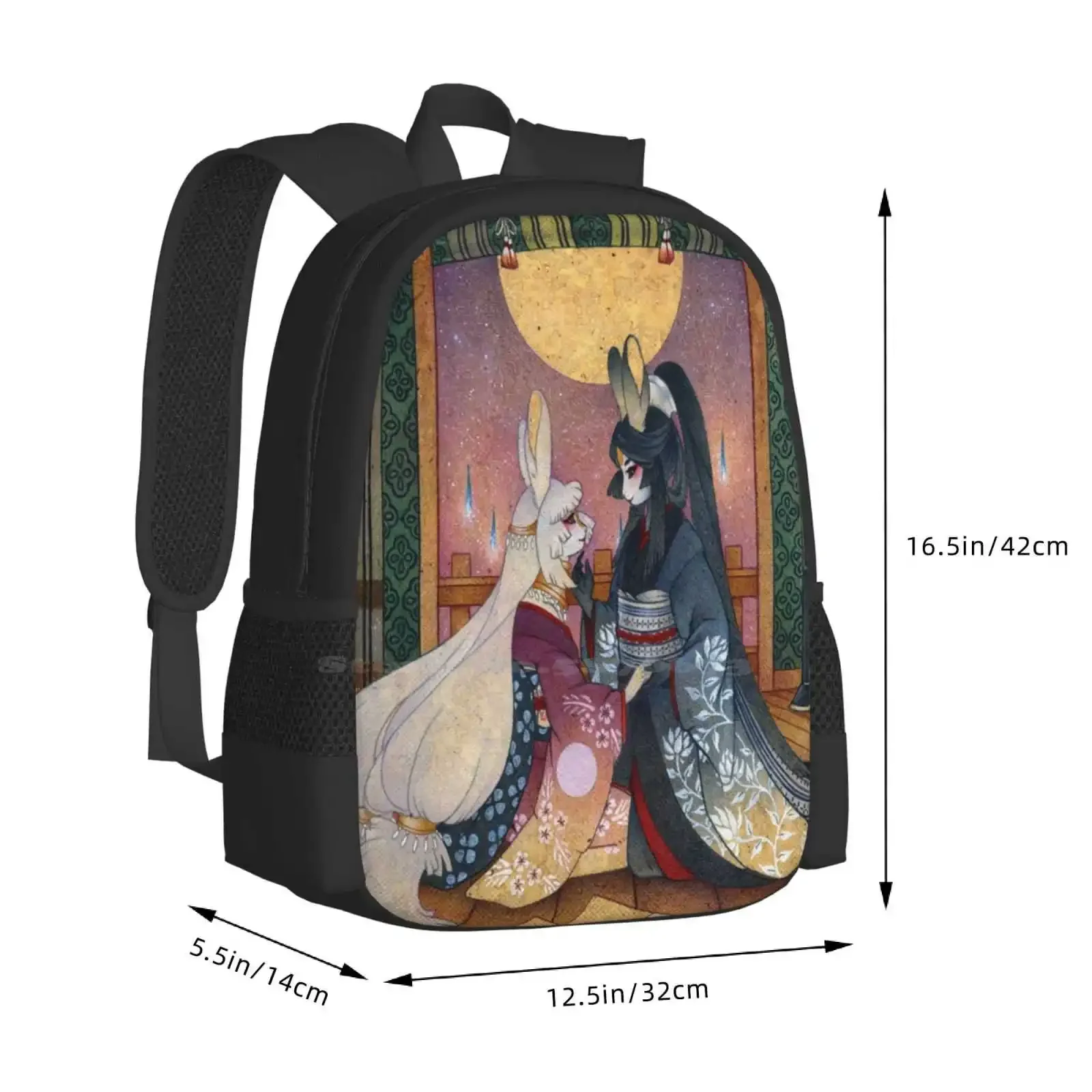 Miri & Akemi-Moon Kaninchen Neu eingetroffen Unisex Taschen Student Tasche Rucksack Mond Kaninchen Hase Tsuki No Usagi Yokai Youkai Japanisch