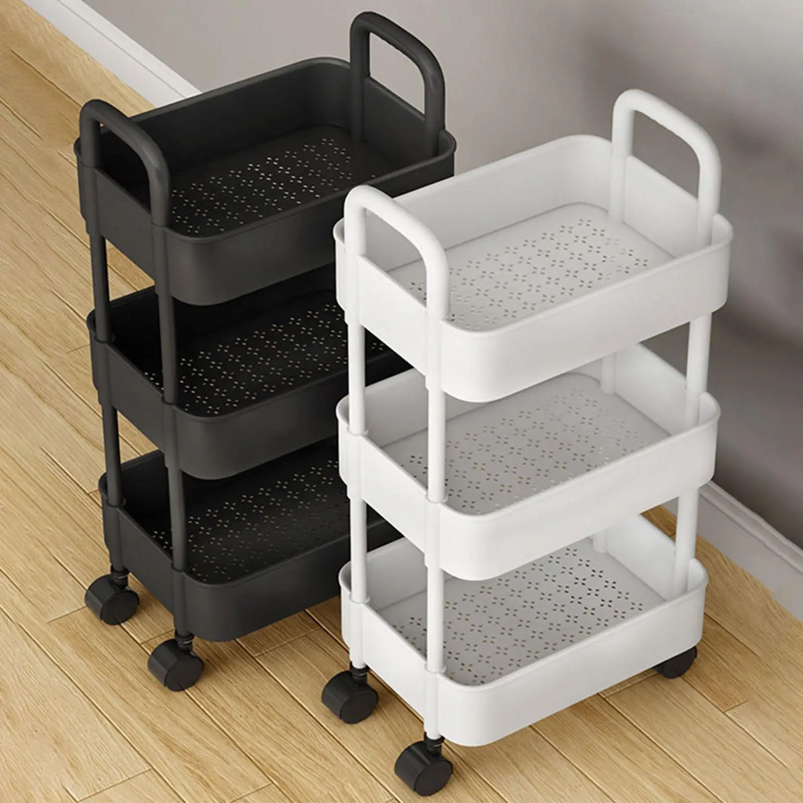 3 Layer Kitchen Cart with Caster Wheels Multifunctional Bathroom Storage Rack Organizer Corner Shelf Corner Container Holder