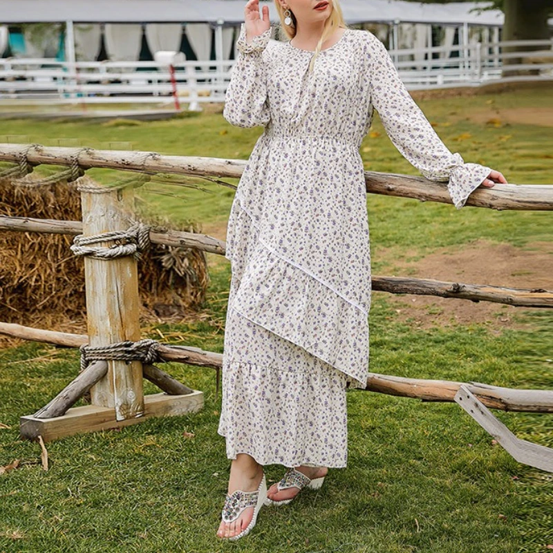 Tinaa Womens Dresses Plus Size 2025 Spring Autumn Midi Irregular Tierred Flare Sleeve Floral Printing Ladies Elegant Party Dress